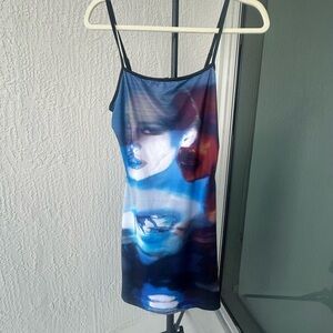 Artistic Blue and Black Slip Dress